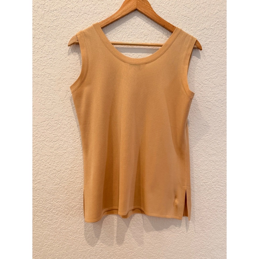 Misook Womens Knit Tank Top Side Slit Tan Medium Career Work Classic Old Money - Picture 5 of 10